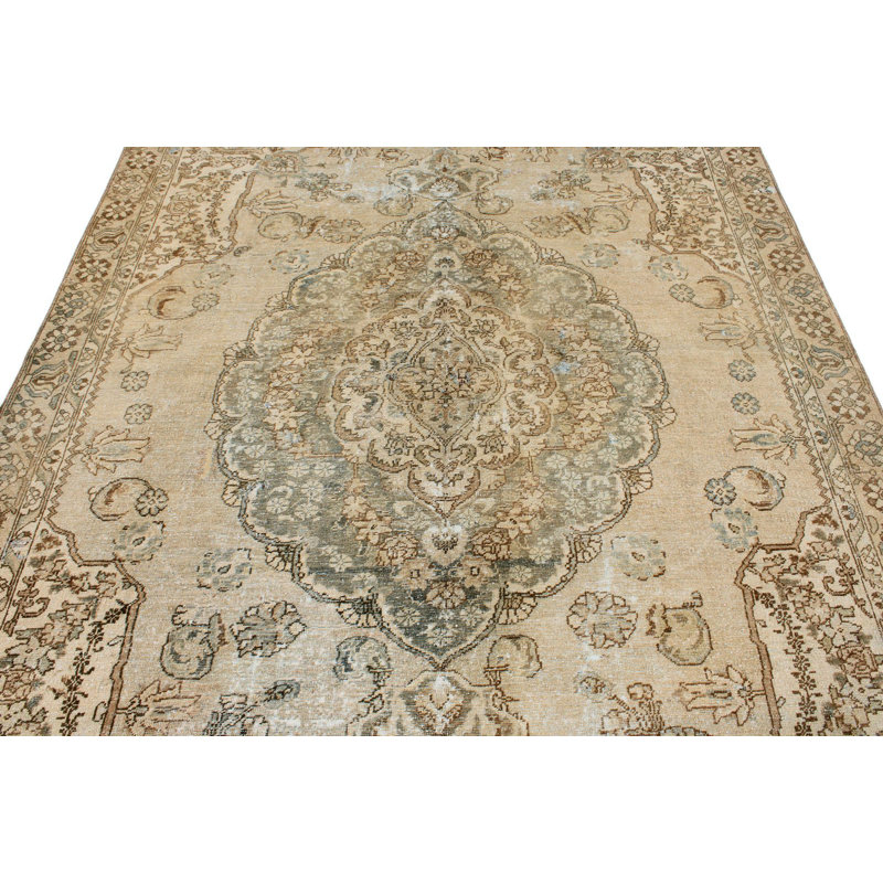 Tapis turc Oushak 7 x 9 beige et brun