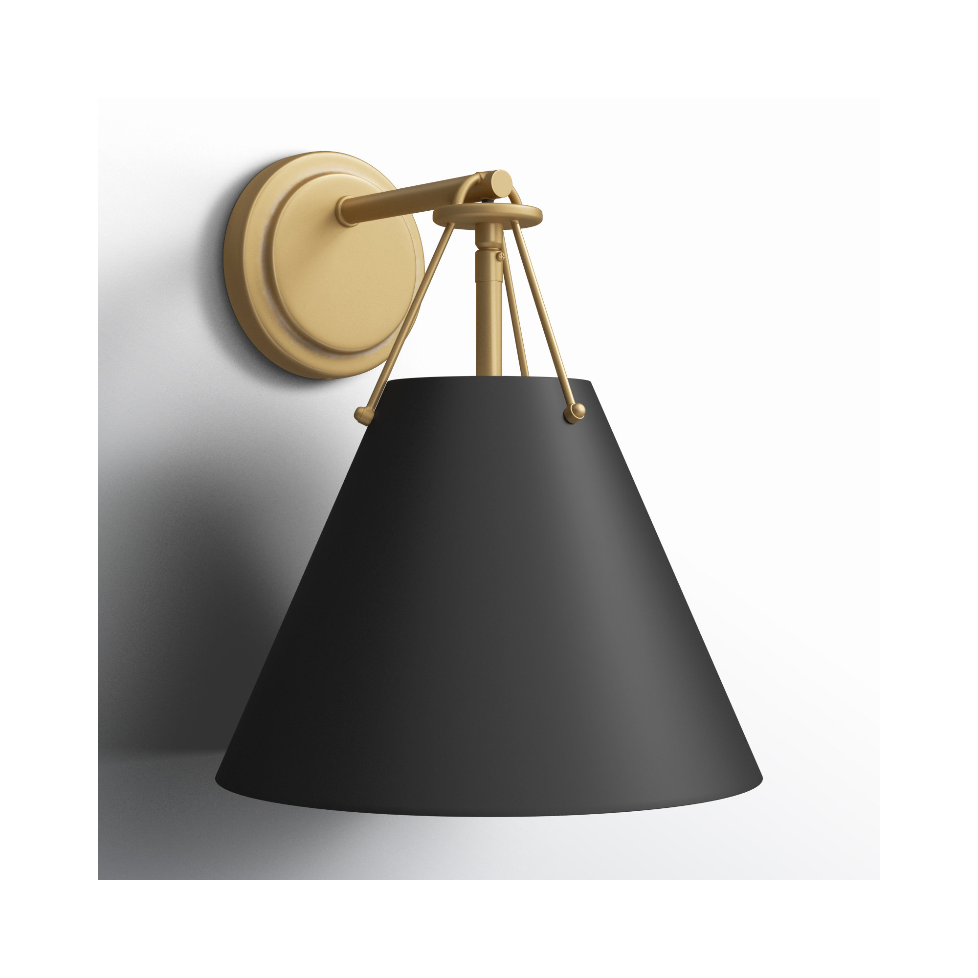 Kinston Single Light Steel Dimmable Armed Sconce, Matte Black, Vibrant Gold