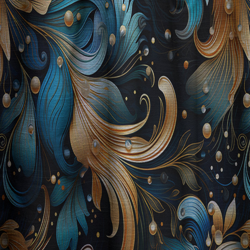 Motif cachemire céleste II - velours glamour - obscurcissant - 1 panneau, L 52 po x L 63 po