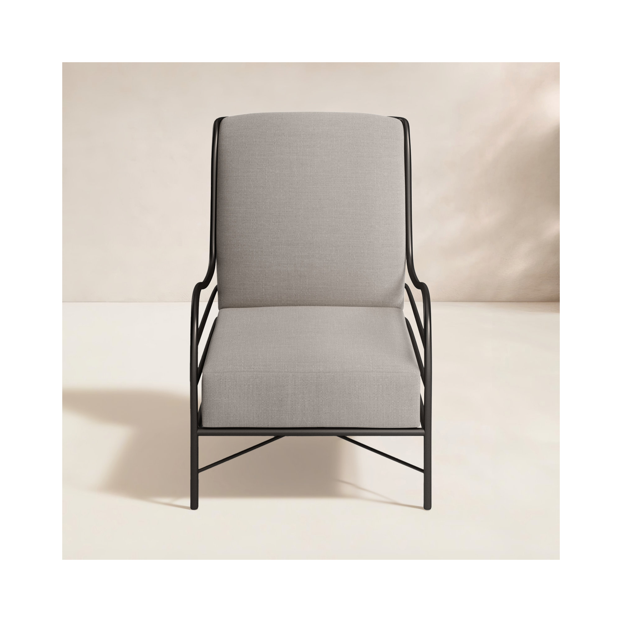 Carmel Wrought Aluminum Outdoor Lounge Chair, Dove Sunbrella® Linen, No Welt