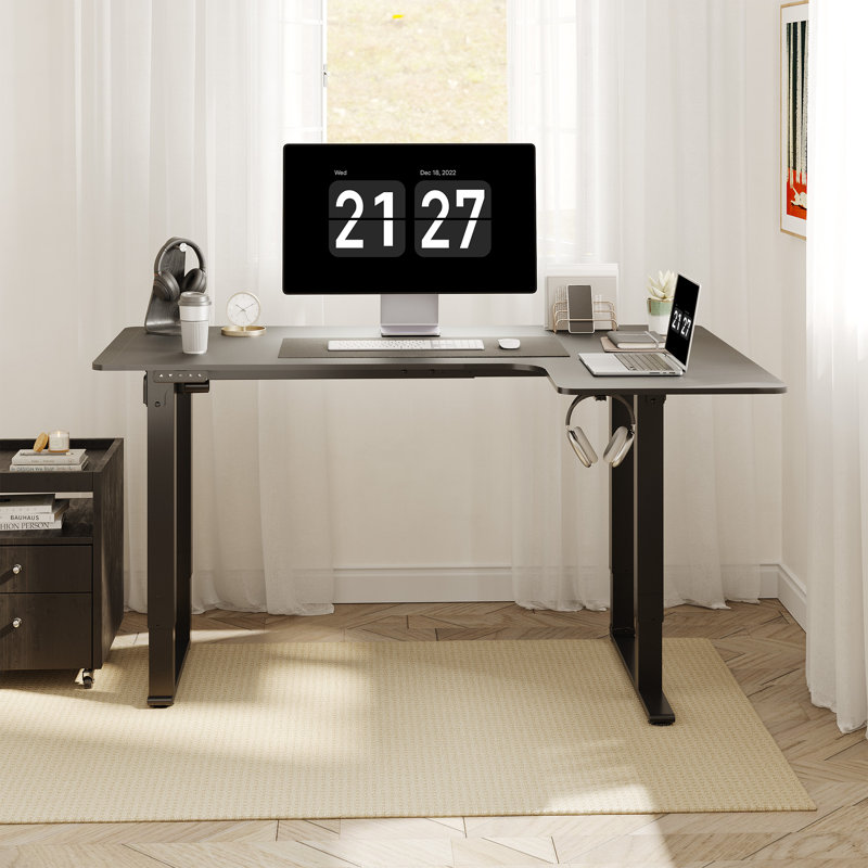 Cheriece L-Shaped Standing Desk, Black, 46" H x 63" W x  43.30" D