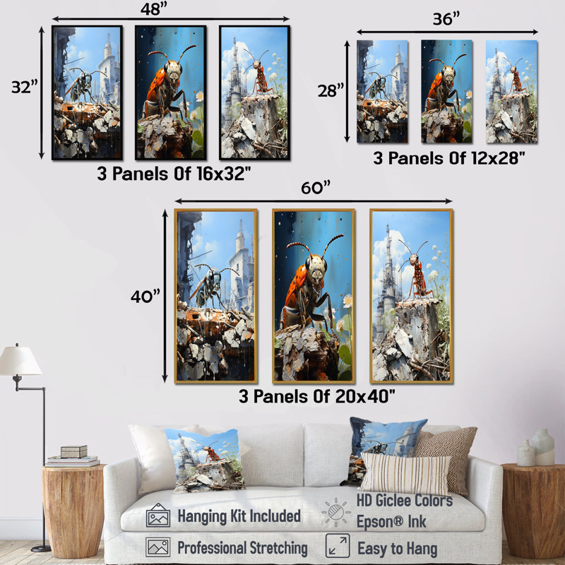 Urban Explorer Concrete Ant, Gold Floater Framed, 28" H x 36" W