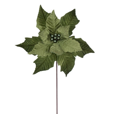 Tige de poinsettia en velours vert minuit 12 po x 20 po Il comprend quatre pièces par sac.