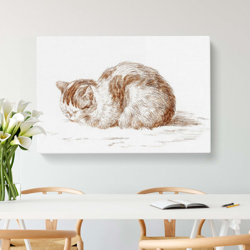The Resting Cat by Jean Bernard - Wrapped Canvas Drawing - Wrapped Canvas, 35cm H x 50cm W x 3cm D