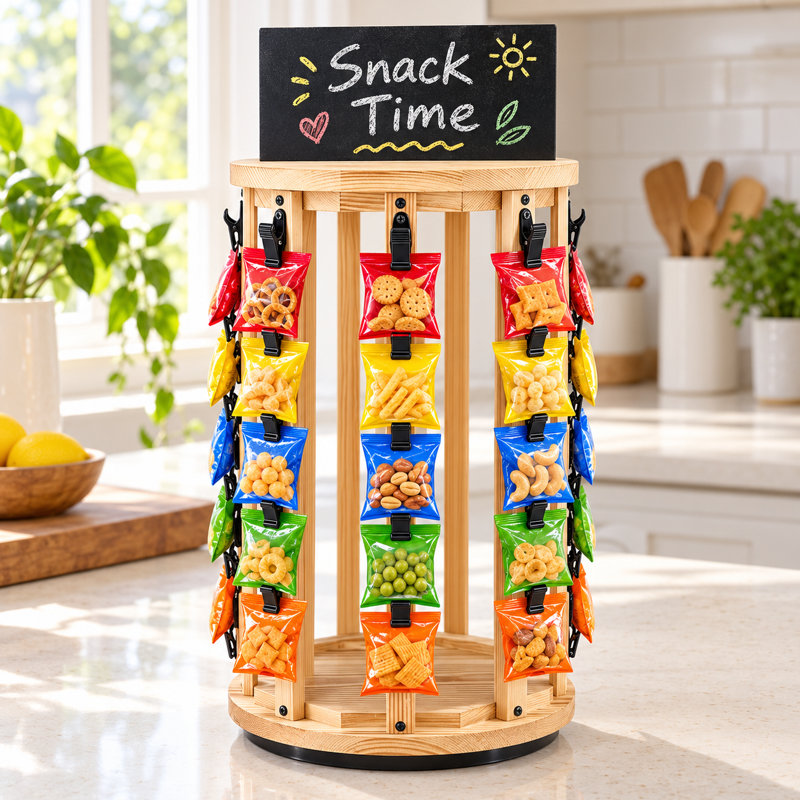 Solid Wood Rotating Snack Rack with Chalkboard