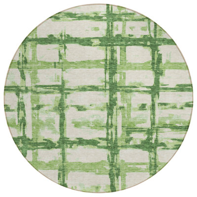 8' Artichoke Green And Emerald Round Striped Washable Indoor Outdoor Area Rug