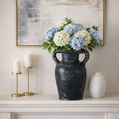 Decorative Textured Amphora Table Vase With Twisted Handles For Home Decor - Modern Tall Flower Vase For Shelf Accent Or Living Room Decor