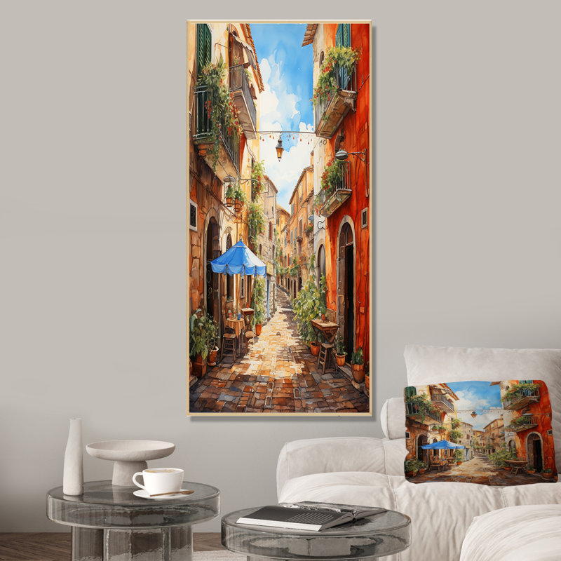 «Italian Village Essence 1», art mural Italie, Cadre flottant brun, H 60 po x l 28 po x P 1,5 po