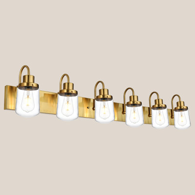 Bathroom Vanity Light Fixtures, 6-Light Farmhouse Vanity Light With Clear Glass Shades, Bathroom Lighting Fixtures Over Mirror, Vanity Light Fixture Indoor