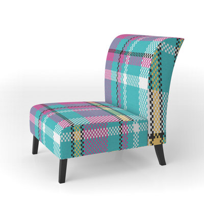Fauteuil de chambre multicolore à carreaux tartan et velours
