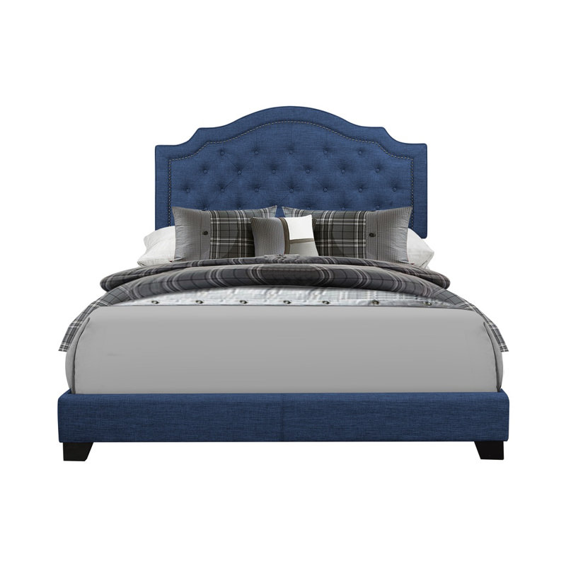 Kiraz Upholstered Wingback Bed, Blue, King