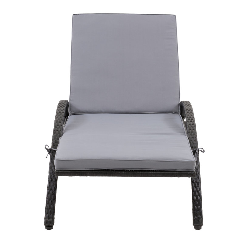 Chaise méridienne inclinable avec coussin Chagoya, Cadre noir/coussin gris Ash