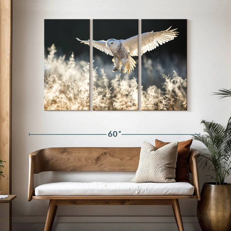 Chasse au hibou des neiges, H 32 po x l 50 po