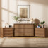 Ensemble de chambre à coucher en rotin, commode à 6 tiroirs et tables de chevet à 3 tiroirs, commode moderne de 47,2 po de largeur et conception à bord arrondi pour la chambre à coucher, ensemble de table de chevet de 28,3 po de largeur avec 2 grands espaces de rangement