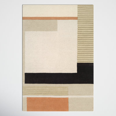 Mora Geometric Handmade Tufted Wool Cream/Khaki Area Rug