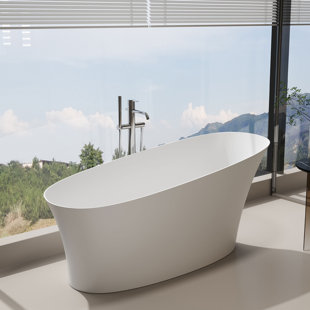 58,87 po X 29,4 po Baignoire de trempage plate autoportante à surface solide avec trop-plein en blanc mat