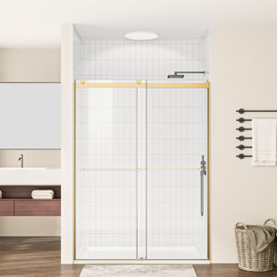 60"W X 76" H Double Sliding Frameless Shower Door With 5/16"(8mm) Clear Tempered Glass