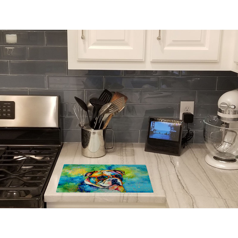 English Bulldog Hippie Dawg Glass Cutting Board Large