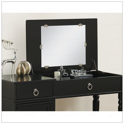 Ensemble de meuble-lavabo de chambre à coucher avec tabouret à tiroirs ouverts