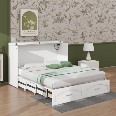Grand lit escamotable avec tiroir intégré et ports USB