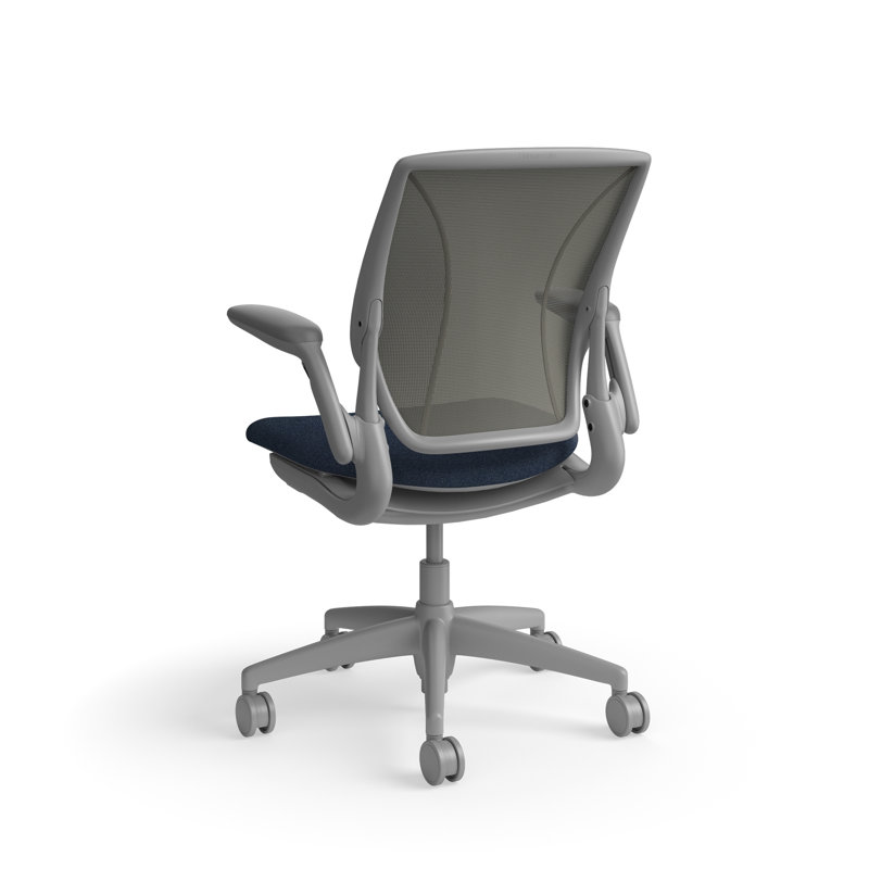 World LM, Ergonomic Task Chair with Poppy Seed Backrest, and  Autumn Upholstered Seat, Gray, Slate Blue Fabric, Gray Mesh