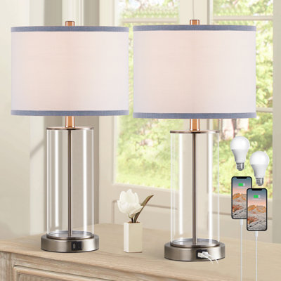 23'' USB Glass Table Lamp Set(Bulbs Included)