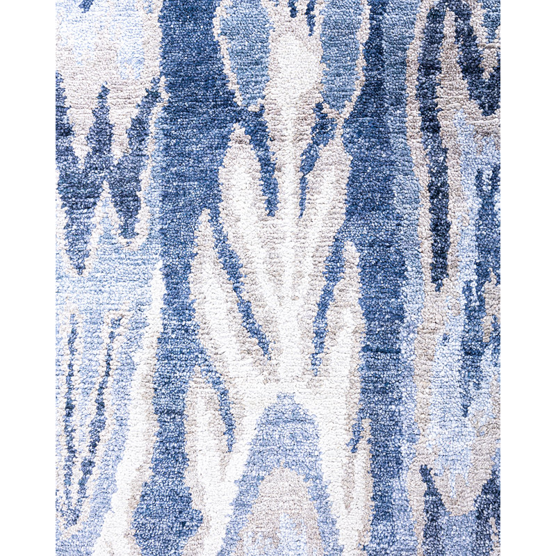 Tapis moderne fait à la main de conception unique - bleu, 8 pi 1 po x 10 pi 1 po