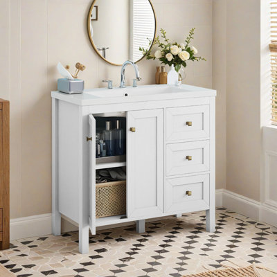 36'' Modern Single Bathroom Vanity Set With Resin Sink Top