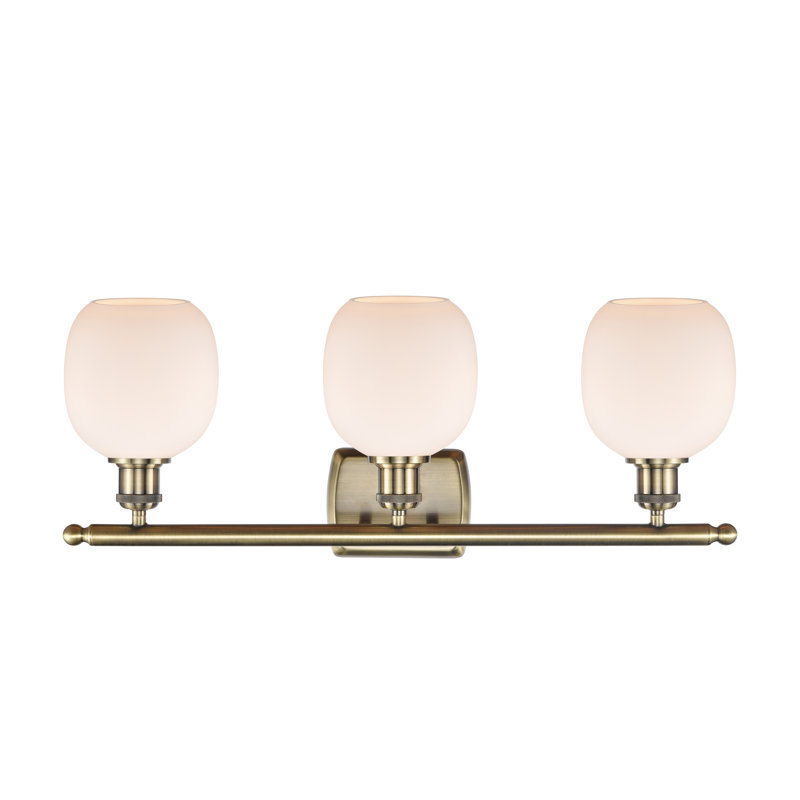 Carlucci 3 - Light Dimmable Vanity Light, 6 Watt Vinage LED Bulb, Matte White, Antique Brass