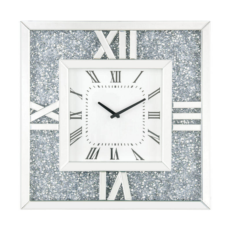 Detroit Glam Square Wall Clock in Mirrored and Faux Diamonds
