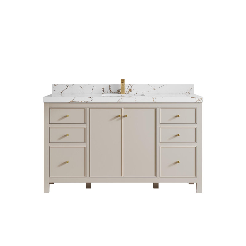 Meuble-lavabo simple 60 po avec plateau Chicago, Brun Viola