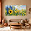 Assortiment de bouquets de tournesols avec fleurs bleues, ensemble de 3 toiles-2012600760