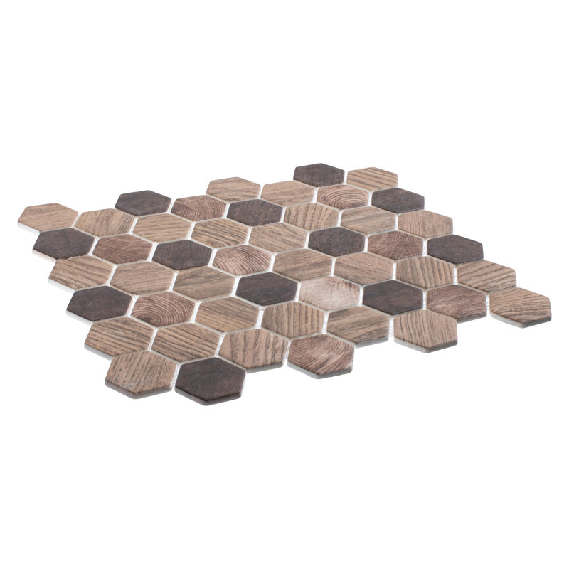 Terrain 2'' Hex Glass Mosaic Kitchen Backsplash, Bathroom, Shower, Wall and Floor Tile, Walnut