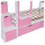 Lit superposé simple de style château simple avec tiroirs et tablettes de rangement, bois massif rose