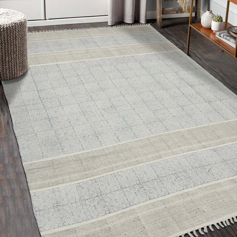 Handmade Blue Geometric Cotton Rectangular Area Rug 2' x 3'