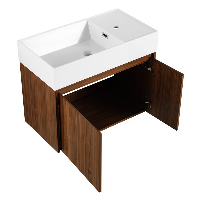 30 Inch Bathroom Sink Cabinet - Modern Style, Soft Close Function, Plywood Construction, Walnut Tone, Float Mount, For Compact Baths Vanity With Flair, , Colored, Mounted, Bath Spaces