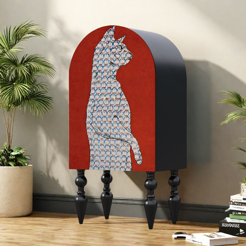 Armoire moderne à double porte minimaliste, Noir / Rouge