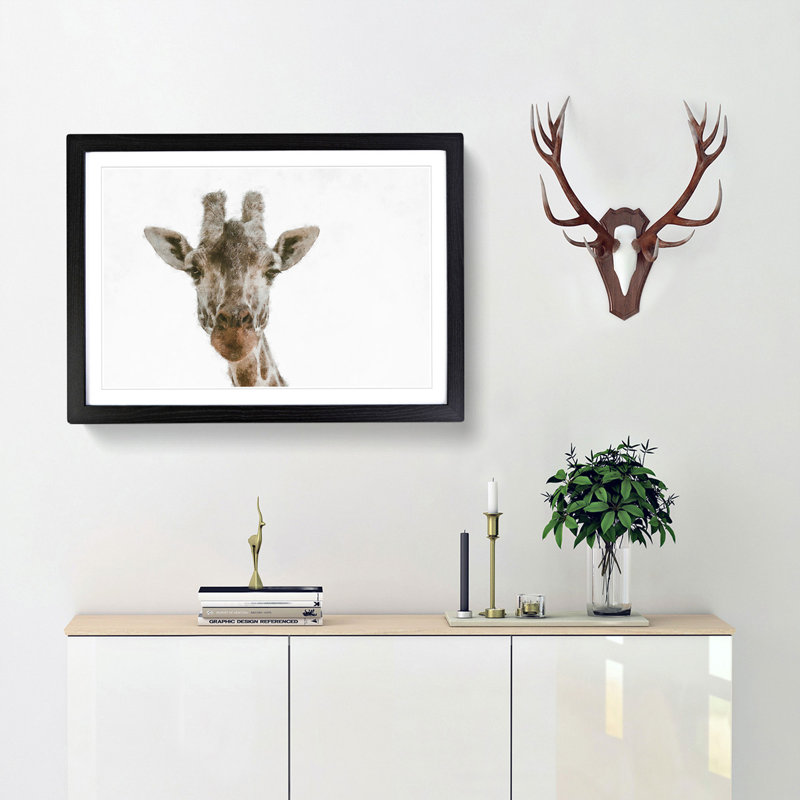 Curious Giraffe - Picture Frame Graphic Art Print, 45cm H x 63cm W x 2cm D, Black Framed