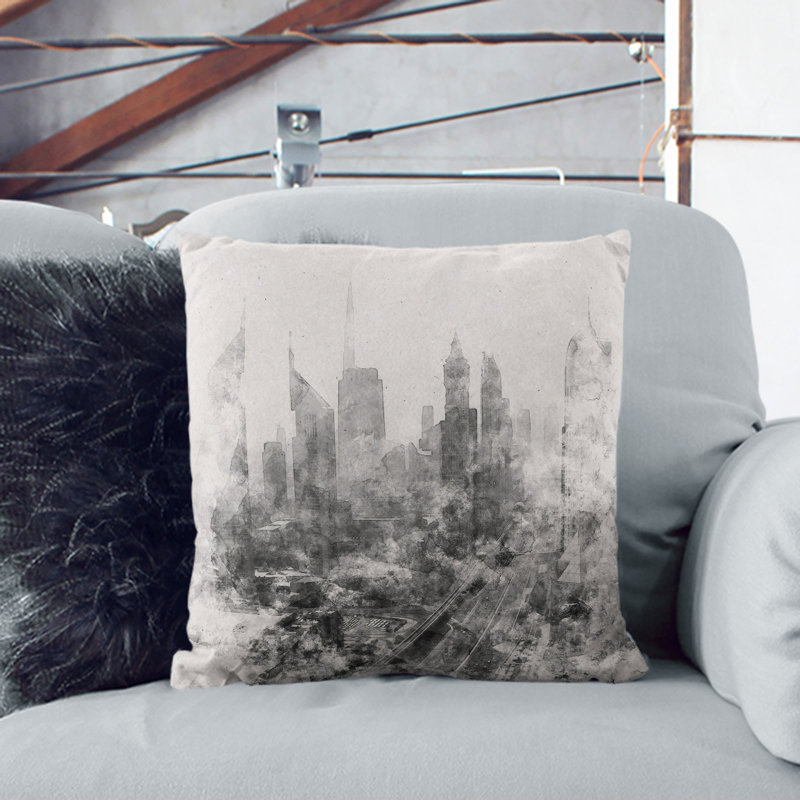 Dubai Skyline Vol.1 Watercolour Square Throw Cushion, 55cm H x 55cm W x 20cm D, Grey