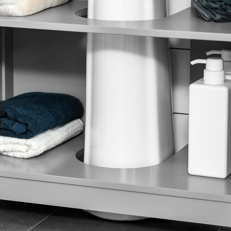 Armoire de rangement sous l'évier gris avec portes - 2 tablettes réglables pour un look de salle de bain