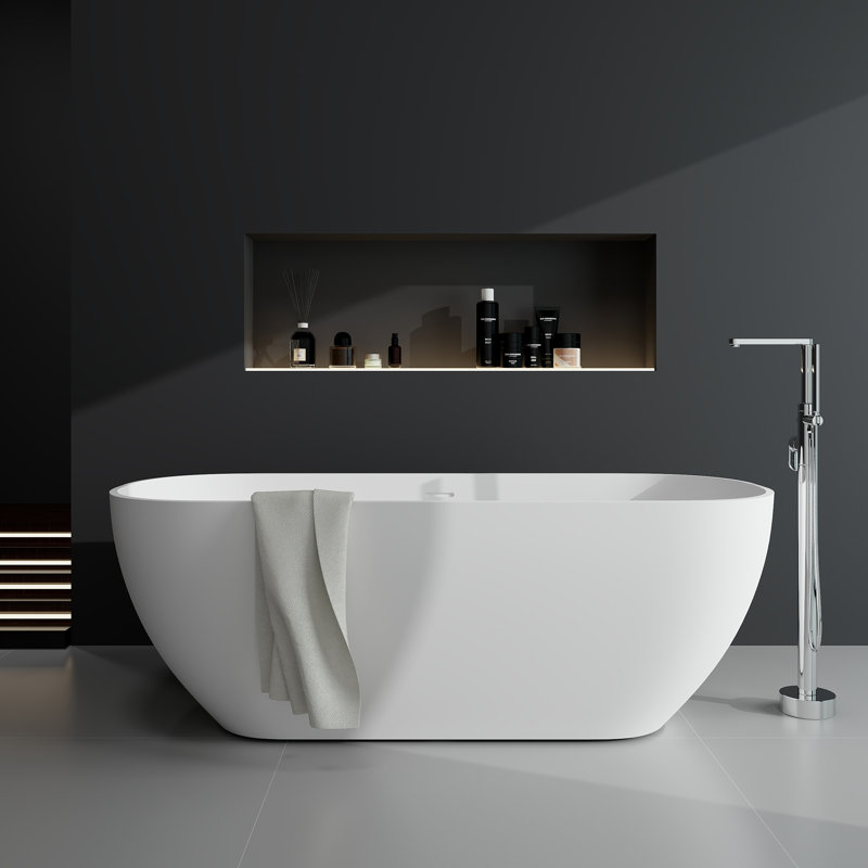 67'' x 30'' Freestanding Bathtub Stone Resin Solid Surface Deep Soaking Tub, White
