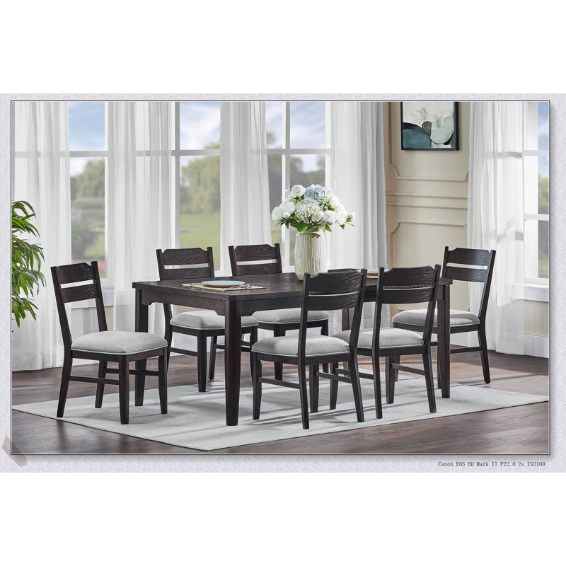 Ensemble de table de salle à manger 7 pièces rectangulaire en chêne foncé avec chaises rembourrées pour des expériences repas élégantes et confortables