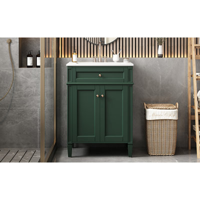Meuble-lavabo 24 po avec 2 portes et tiroir escamotable, armoire de rangement de salle de bain avec lavabo, portes à fermeture en douceur avec organisateurs
