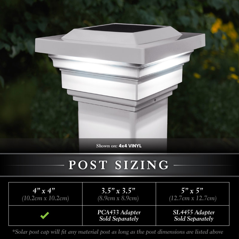 Low Voltage Solar Powered Integrated LED Fence Post Cap Light 4 In. X 4 In., White