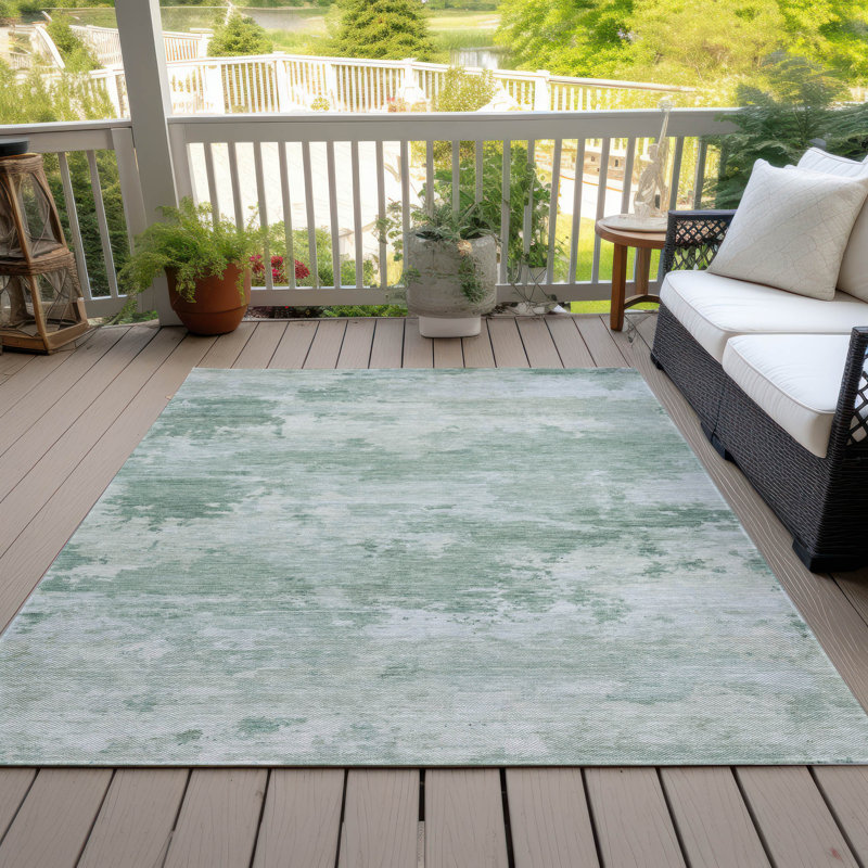 Machine Washable Indoor/Outdoor Xhevrie Mint Rug, Rectangle 8' x 10'