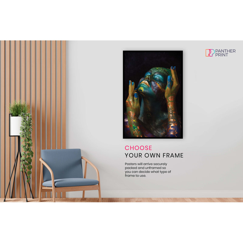 Woman In Metallic Blue And Green Face And Body - No Frame Print, 31cm H x 20cm W x 0.5cm D