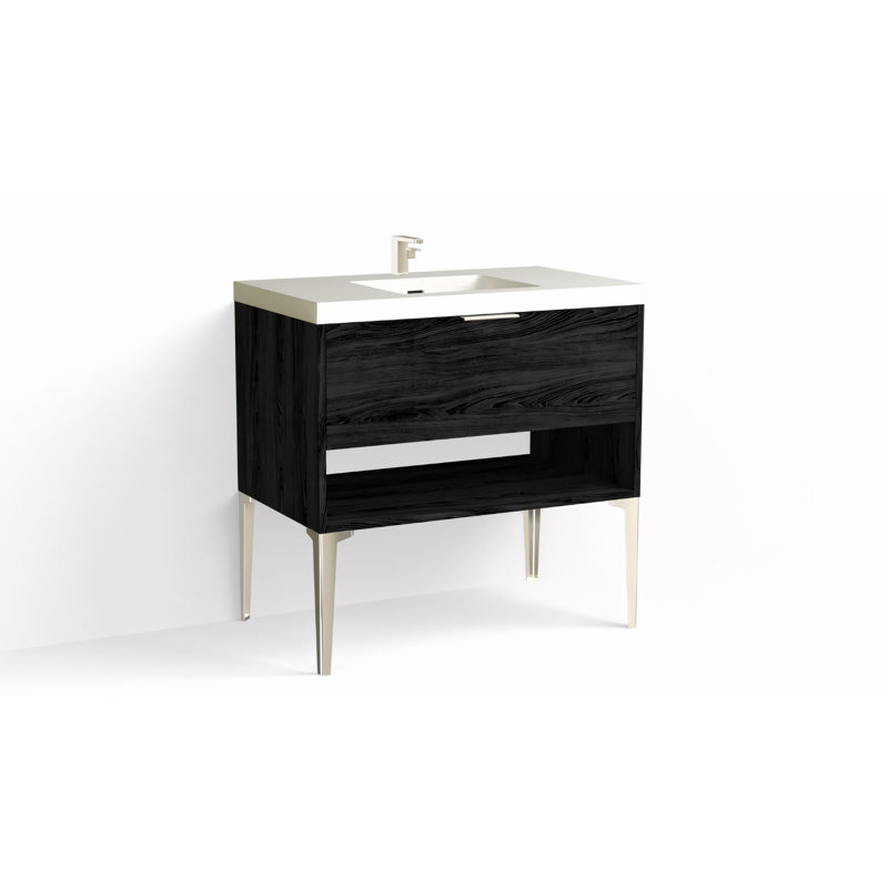 Modo 36" W Freestanding Single Bathroom Vanity with Dean Leg, Matte White/Single, Charred, Matte Black