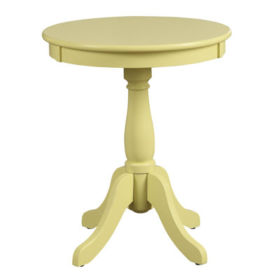 Table d'appoint de style transitionnel jaune avec plateau en bois massif et piédestal