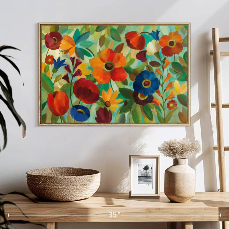 Été floral III, Cadre flottant en bois naturel, 25 po x 17 po