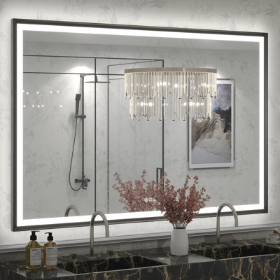Molly Black Metal Framed LED Front Light and Backlit Anti-Fog Wall Bathroom/ Vanity Mirror